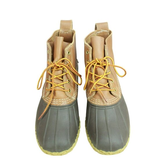 LL Bean Brown Leather Lace Up Round Toe Unlined Ankle Duck Boots Size 9 M - Picture 5 of 10